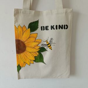 Be Kind Sunflower & Bee Canvas Tote Bag - Inspirational Quote Reusable Shopper
