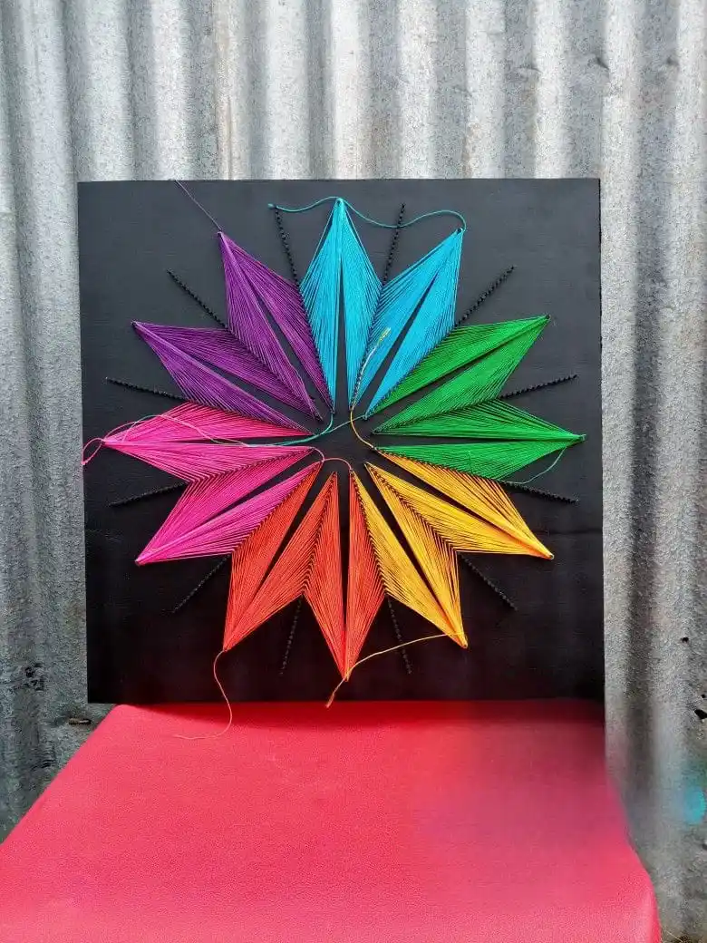 Handmade "Rainbow Starburst" String Art Wall Decor