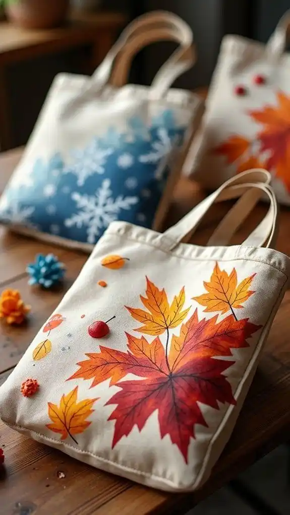 Autumn Leaves Hand-Painted Tote Bag - Seasonal Canvas Shopper - Eco-Friendly Fall Accessory