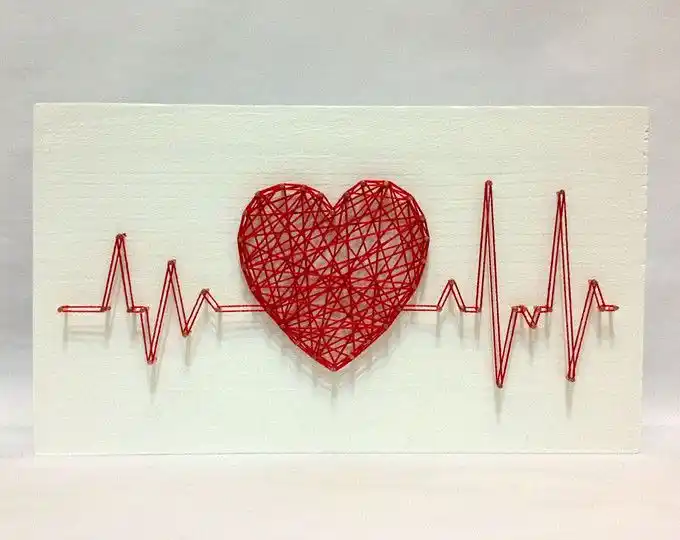Handmade Heartbeat String Art, Modern Love Wall Decor, 24 x 12 inches