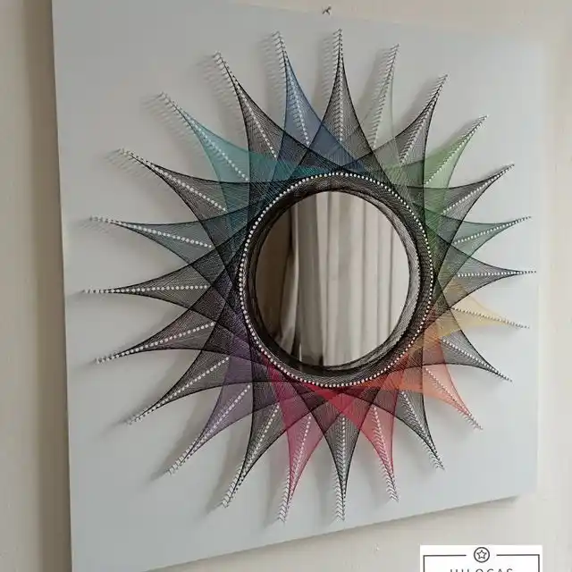 Large Handmade Sunburst Wall Clock, Modern Black and Gold String Art Decor