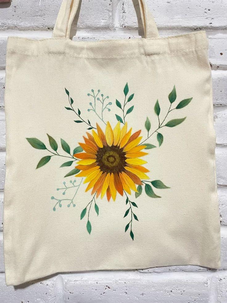 Hand-Painted Sunflower Canvas Tote Bag - Eco-Friendly Reusable Shopper