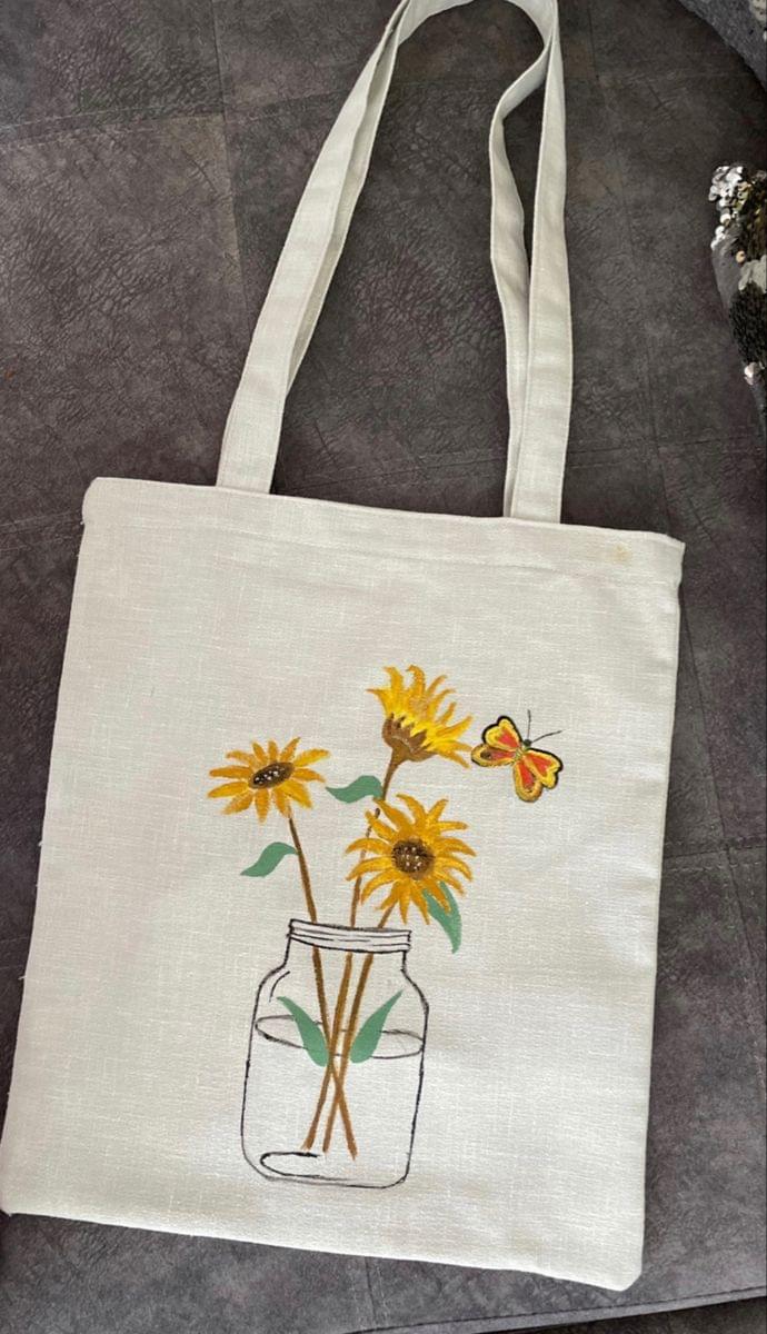 Hand-Painted Mason Jar Sunflower Canvas Tote Bag - Rustic & Artistic