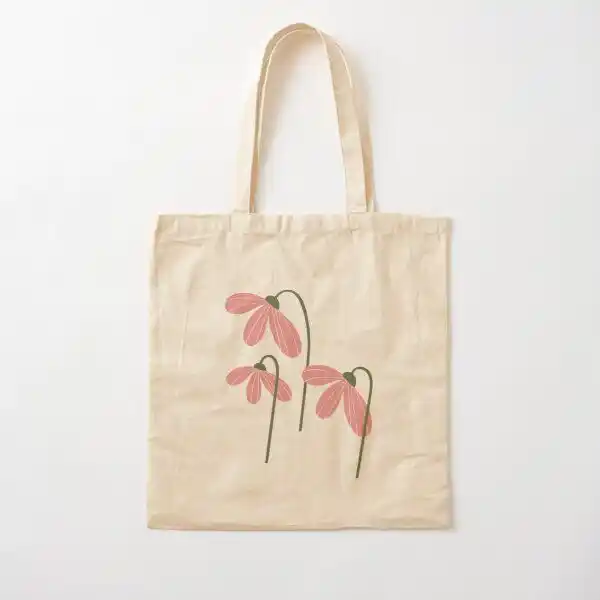 Minimalist Pink Flowers Canvas Tote Bag - Simple Botanical Design