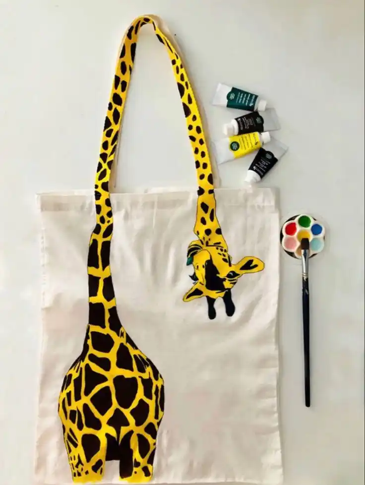 Whimsical Giraffe Design Canvas Tote Bag - Unique Animal Lover Gift
