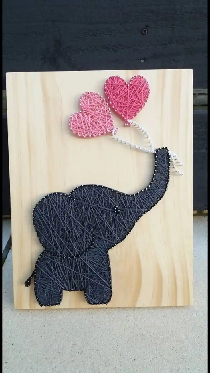 Handmade Elephant & Hearts String Art - Nursery Wall Decor & Baby Gift