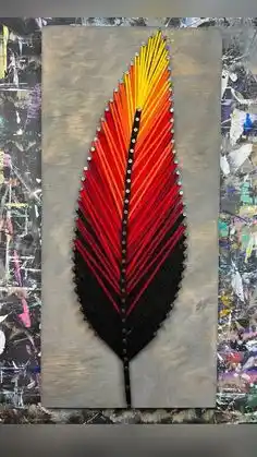 Fiery Sunset String Art Feather - Handmade Yellow & Red Wall Decor