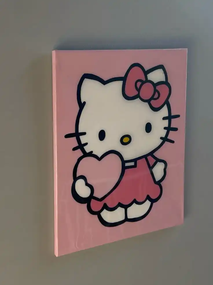 Hello Kitty Wall Art | Hand-Painted Canvas | Kawaii Room Decor