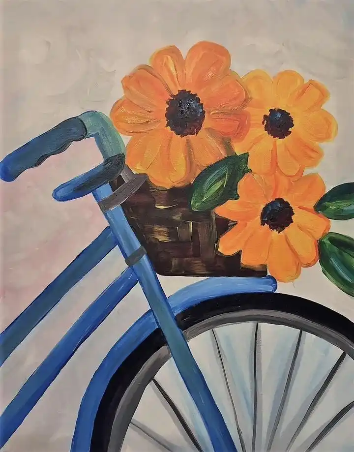 Bicycle with Flowers Canvas Art | Hand-Painted Floral Decor | Rustic Farmhouse Wall Art