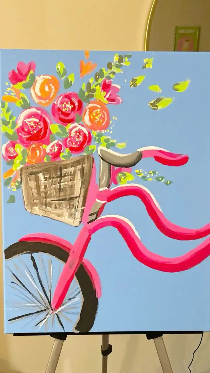 Abstract Floral Bicycle Art | Hand-Painted Canvas | Colorful Wall Decor