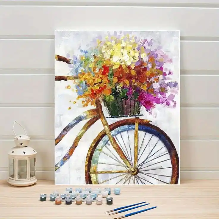 DIY Paint by Numbers Kit | Bicycle with Flowers | Adult Craft Kit