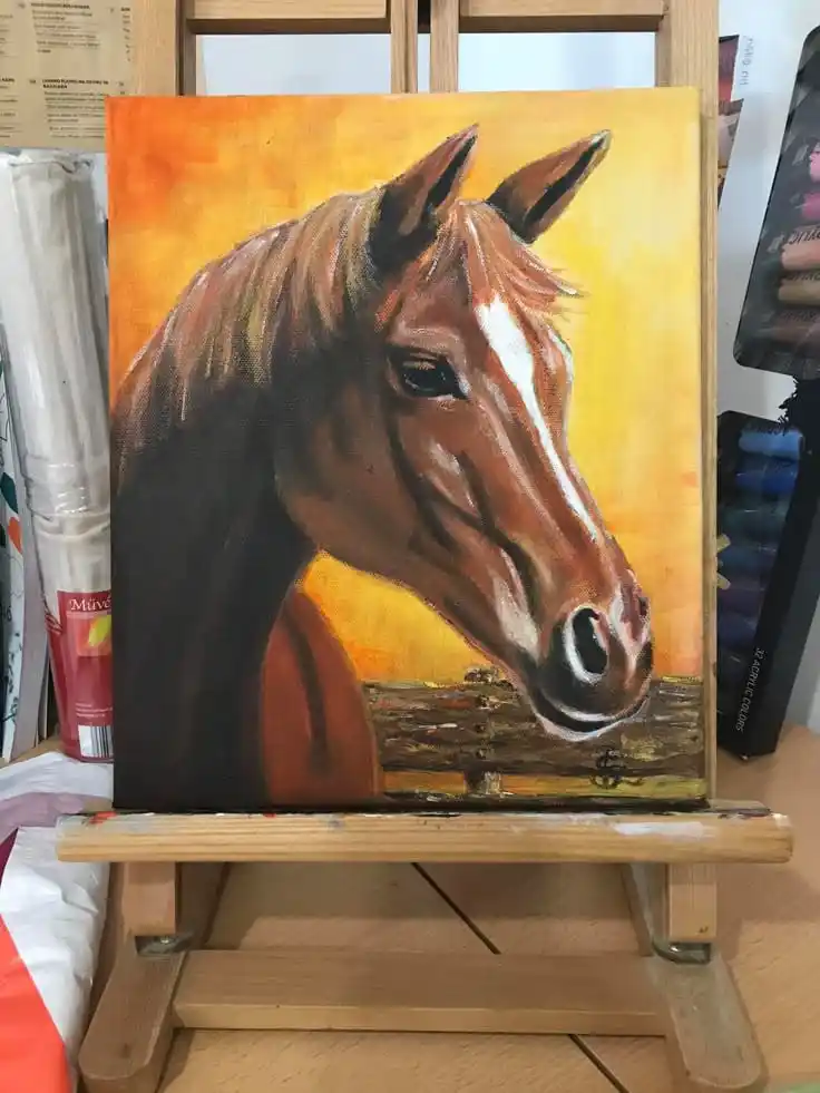 Horse Head Portrait Painting | Hand-Painted Canvas Art | Equestrian Wall Decor