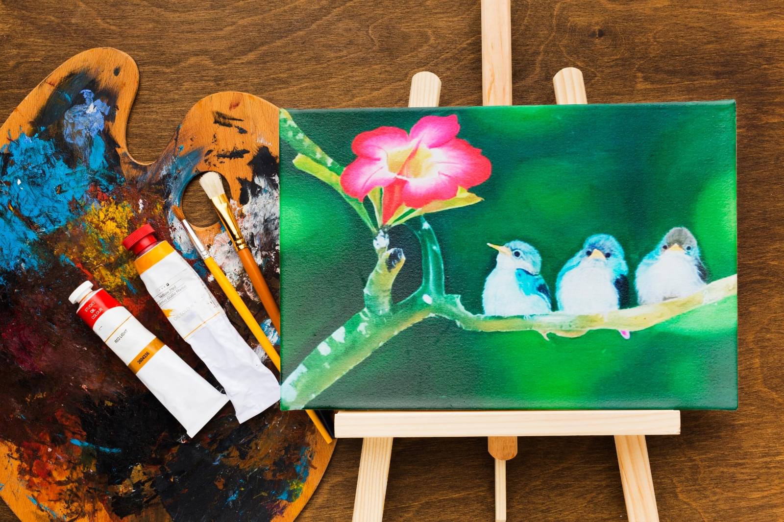 Abstract Blue Birds Painting | Hand-Painted Canvas Art | Bird Lover Gift