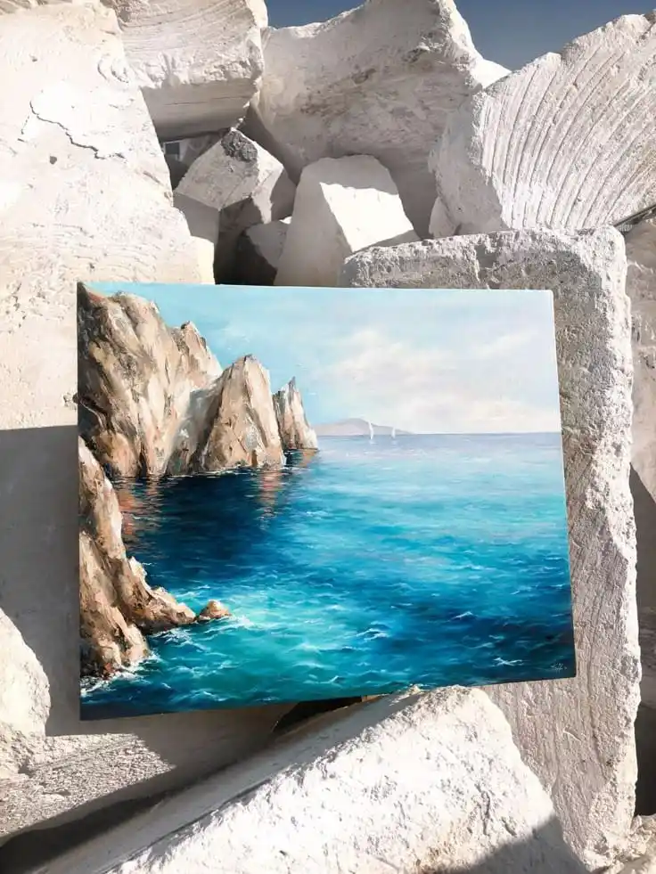 Abstract Coastal Painting | Hand-Painted Canvas Art | Ocean & Cliffside Decor